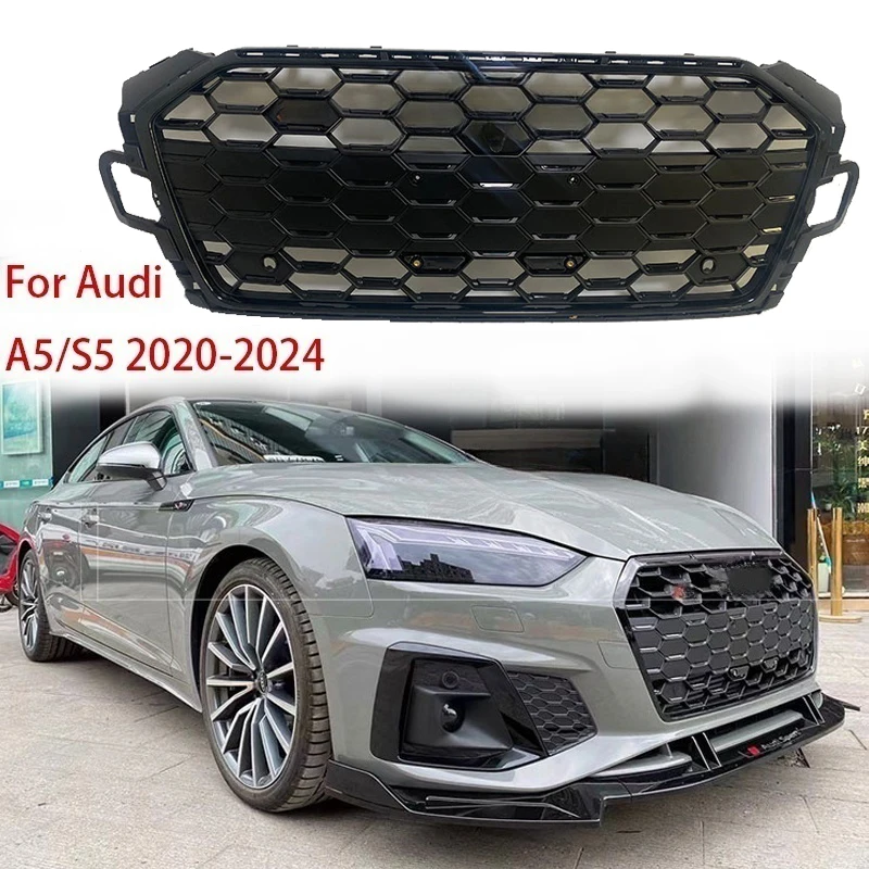 Für Audi A5 S5 Grill Racing Grills 2020 2021 2022 2023 2024 Schwarz Waben Haube Frontschürze Mesh Abdeckung platte Auto Zubehör