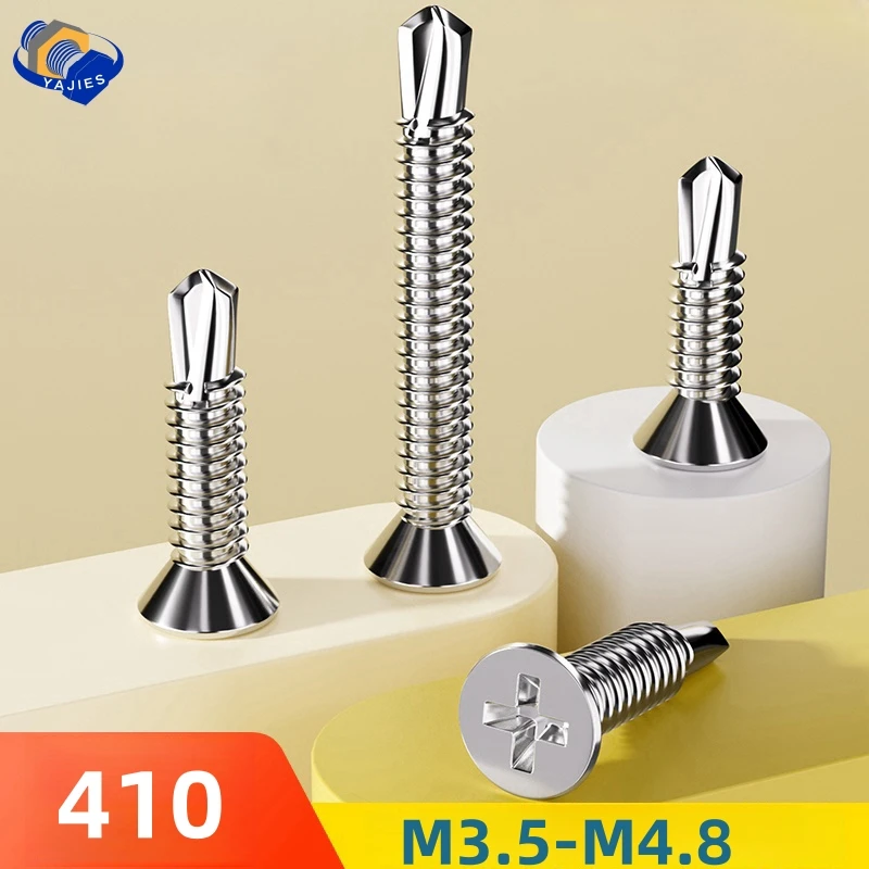 20/50 Stück M3,5 M4,2 M4,8 410 Edelstahl selbstschneidende Schrauben Flachkopf Phillips selbstbohrende Metallschrauben Blechdachung
