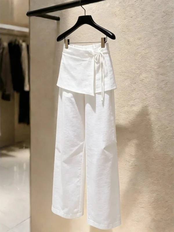 

Брюки-палаццо для похудения, свободные, повседневные, белые, женские, весенние, с высокой талией, прямого кроя, трикотажные, повседневные брюки