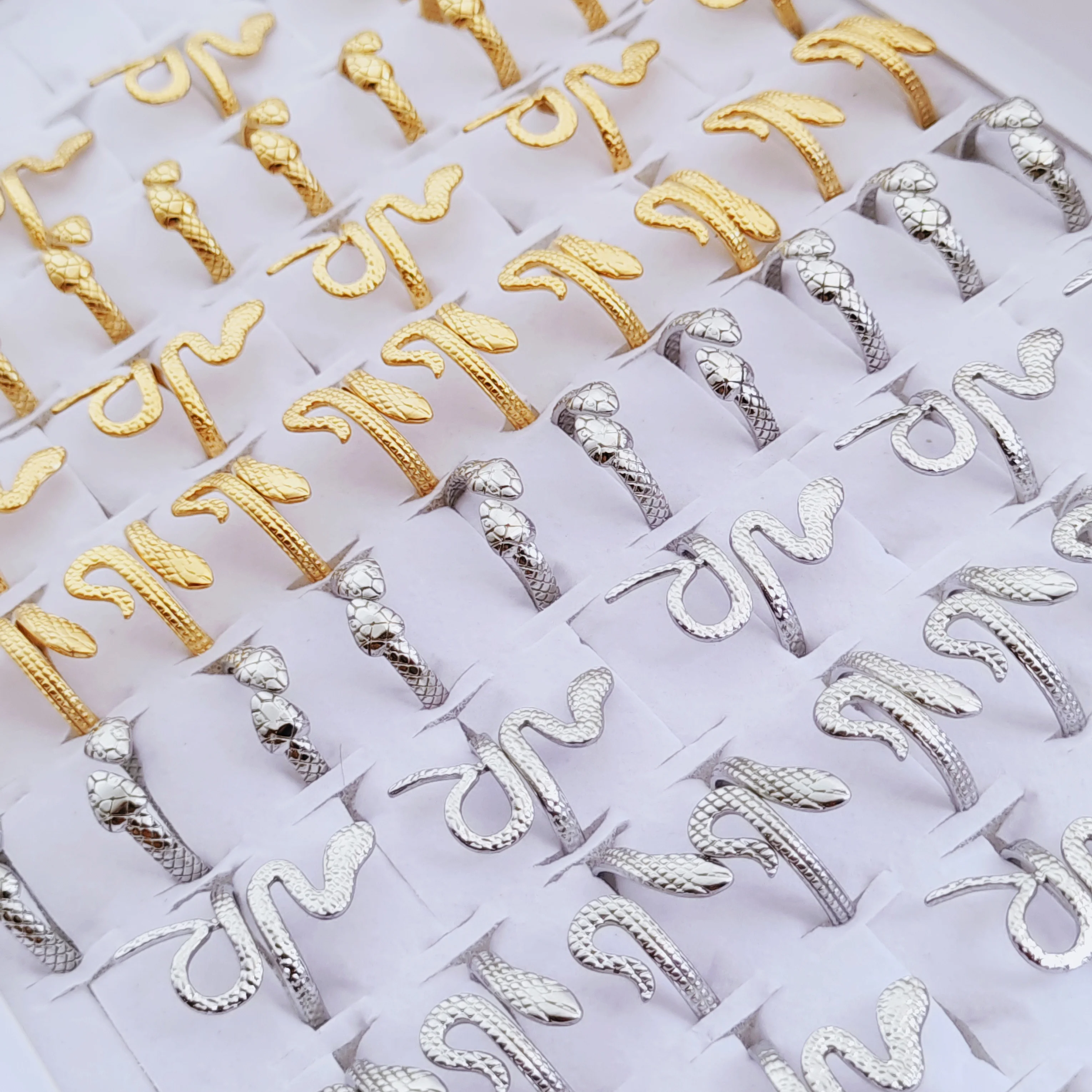 10pcs Wholesale Vintage Gothic Mixed Snake Stainless Steel Ring Punk Adjustable Jewelry for Men and Women Party Gifts