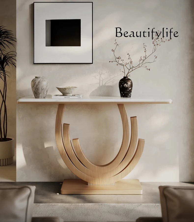 

Light luxury style luxury stone entrance hall entrance table living room modern simple stainless steel base decorative cabinet