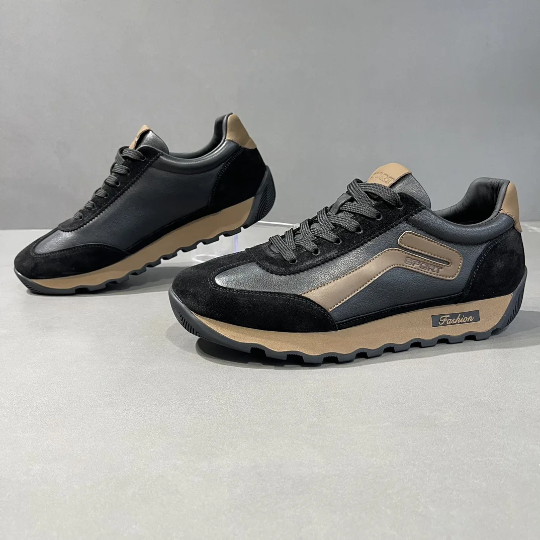 

Genuine Leather Men's Sports oes Top Layer Cowhide Thi Bot Versatile Trendy Casual Board oes round Toe Rubber Sole