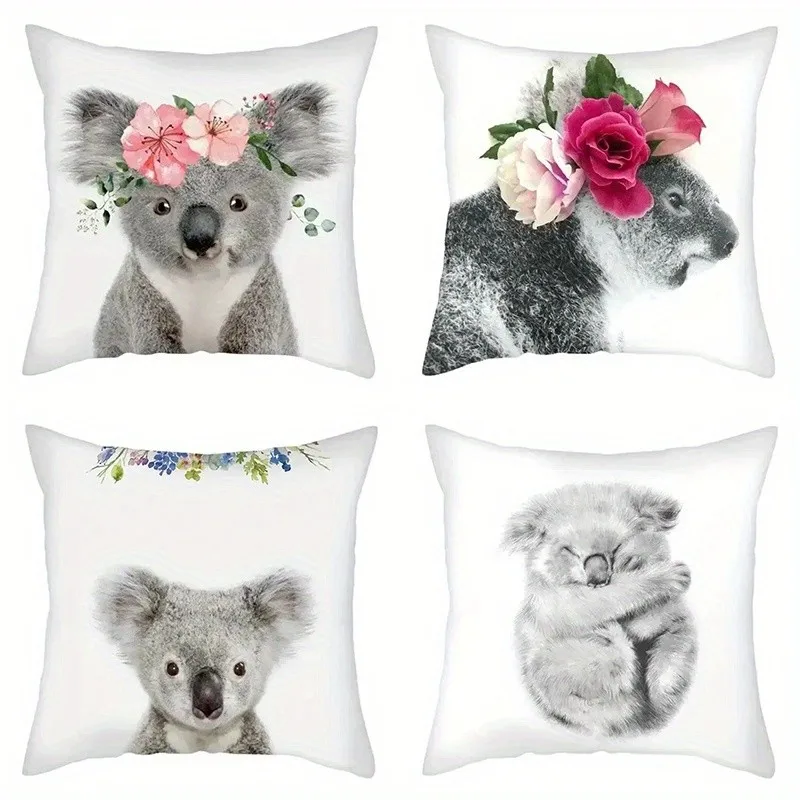 Koala With Flower And Sleeping Koala Pillowcase Pattern Cushion Cover Suitable For Sofa Bedroom Car Pillow Cover