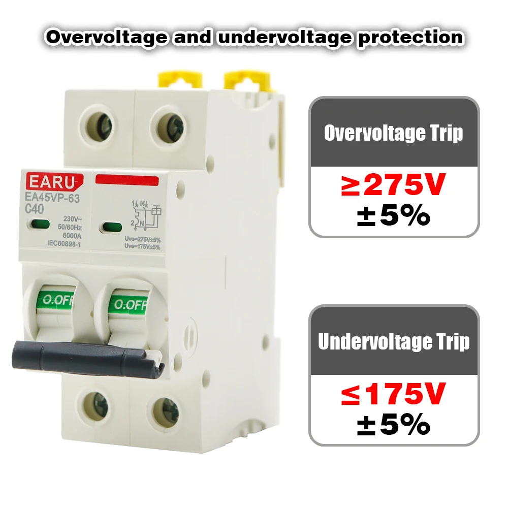 AC MCB C Type 230V 50/60HZ Mini Circuit Breaker Overvoltage and Undervoltage Protection 6A 10A 16A 20A 25A 32A 40A 50A 63A 1P+N