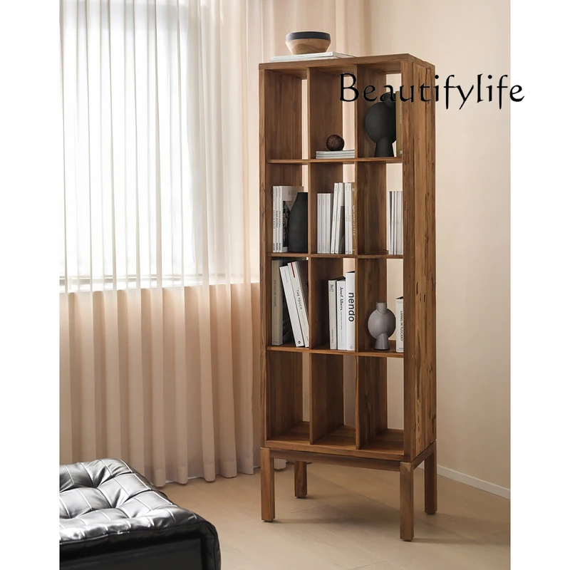 Nordic Style Solid Wood Multi-Grid Bookshelf French Retro Bookcase Modern Simple Home Display Stand