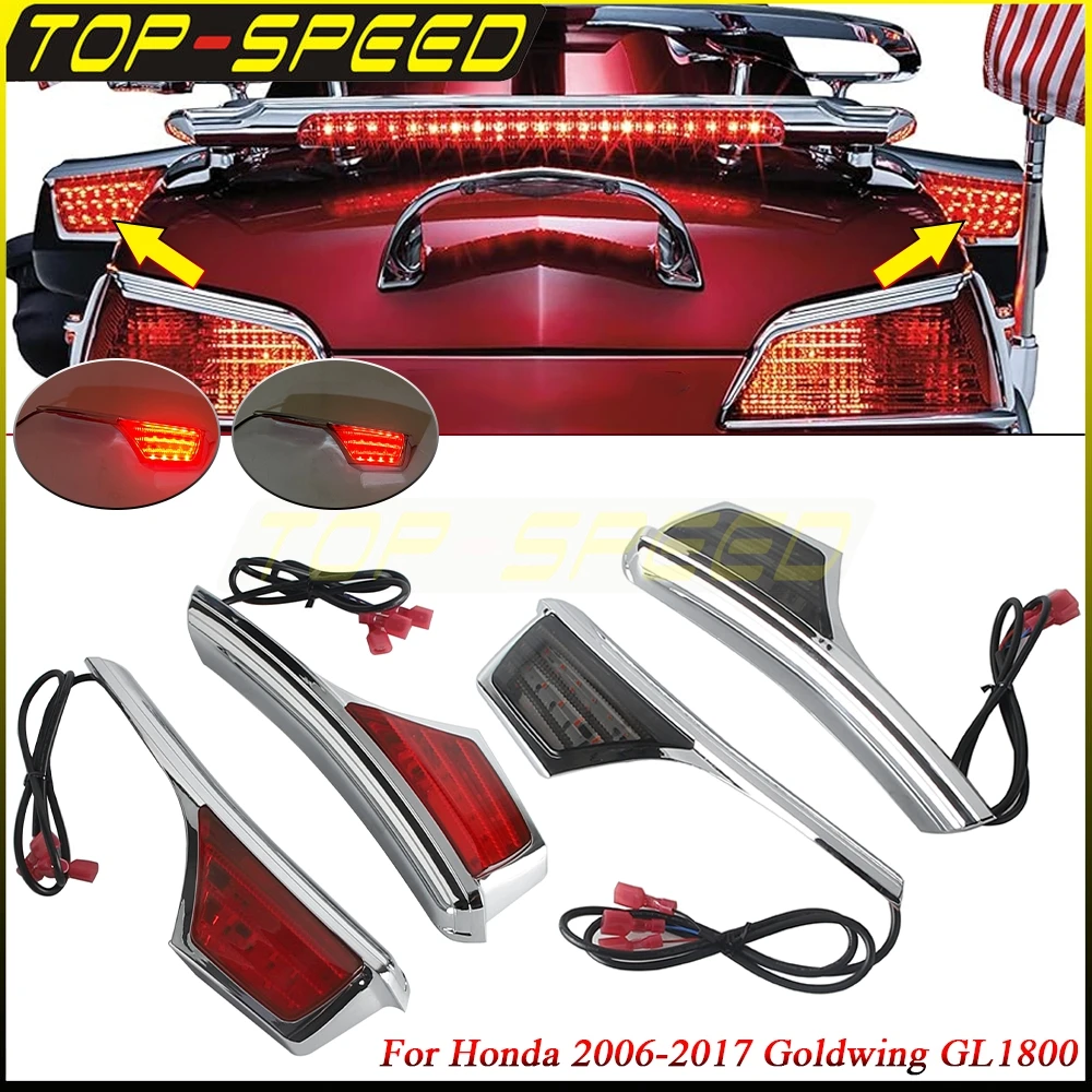 

For Honda 2006-17 Goldwing GL1800 Turn Signals Lamps Passenger Armrest Trim LED Light ABS Accent Driving Lights Red Running Lamp