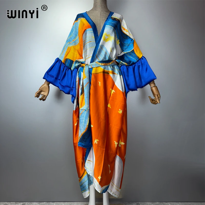 WINYI Abito da festa estivo Kimono Abbigliamento da spiaggia Costume da bagno Cover up Africa donna boho maniche a sbuffo (ed) Cardigan caftano sexy per le vacanze