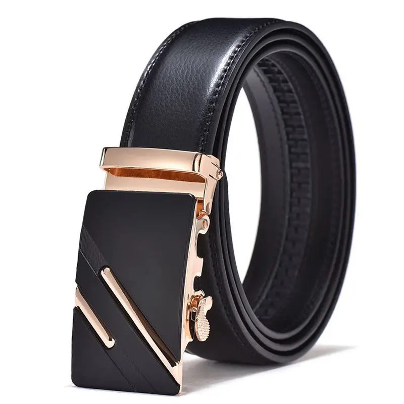 حزام خصر جلدي بإبزيم تلقائي للرجال - حزام فستان كاجوال من البولي يوريثان بعرض 1.38 بوصة للرجال، هدية أحزمة بنية سوداء قابلة للتعديل