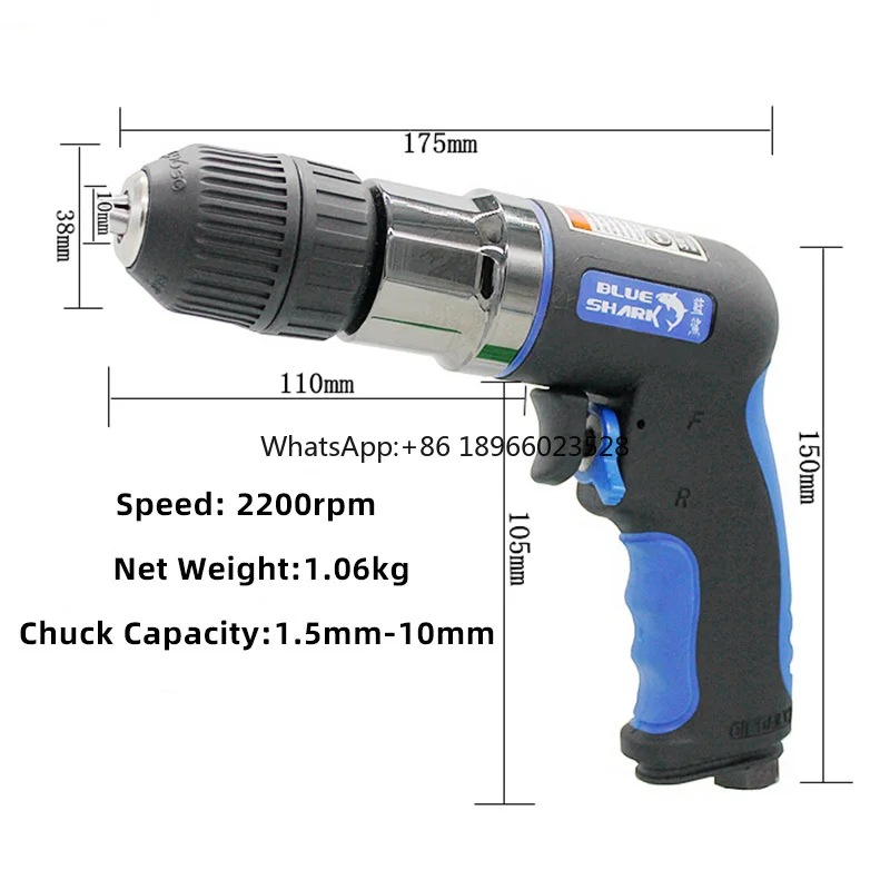 Pneumatic Tools Air Impact Drill 3/8 Inch Chuck Pneumatic Drill For Iron Plate/Wood Board/Mechanical Assembly Drilling