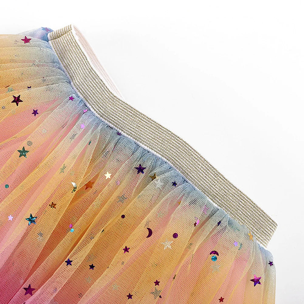 Fashion Children Kids Girls Casual Short Yarn Skirts Rainbow Assorted Color Multi-layer Elastic Waist Party Skirts