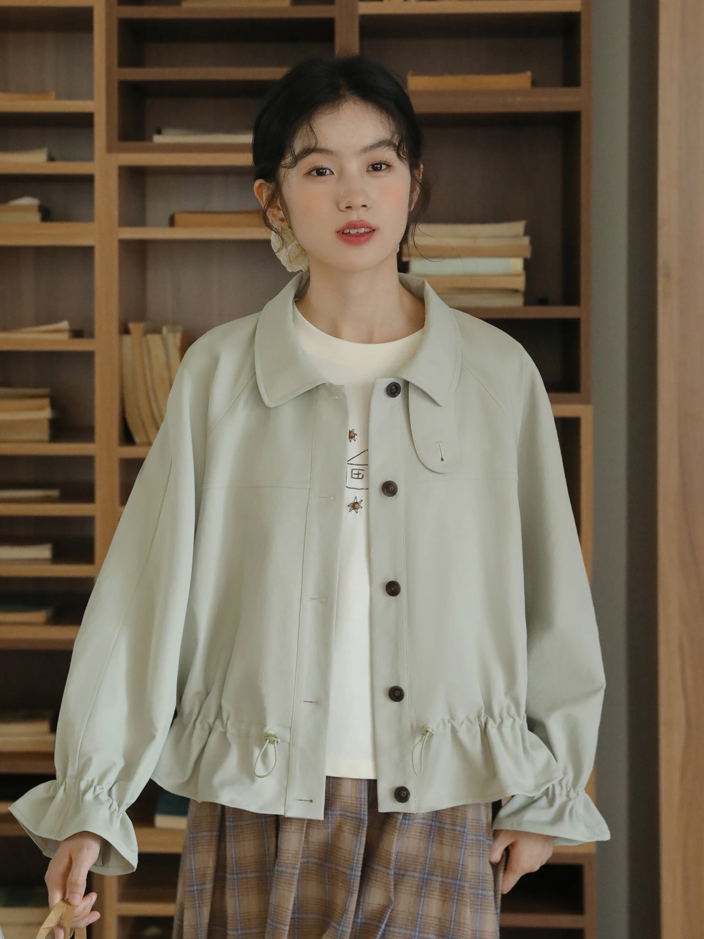 

Nesoulum Women's ort Loose Coat een Dstring Design Turn-down Collar Spring Vintage Top Chinese Brand Faionable Outer...