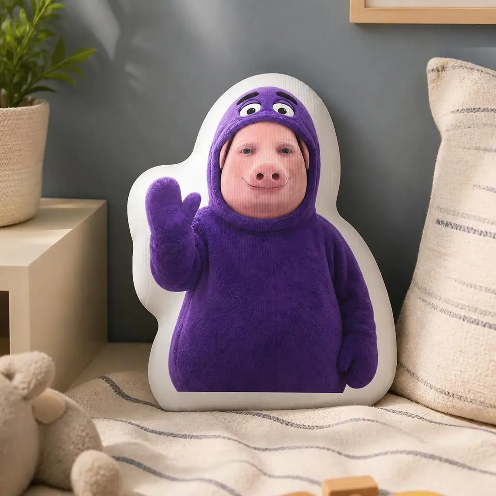 John Pork Grimace Meme Irregular Stuffed Throw Pillow Funny Character Cushion Bedroom Sofa Home Decor Gift for Meme Fans