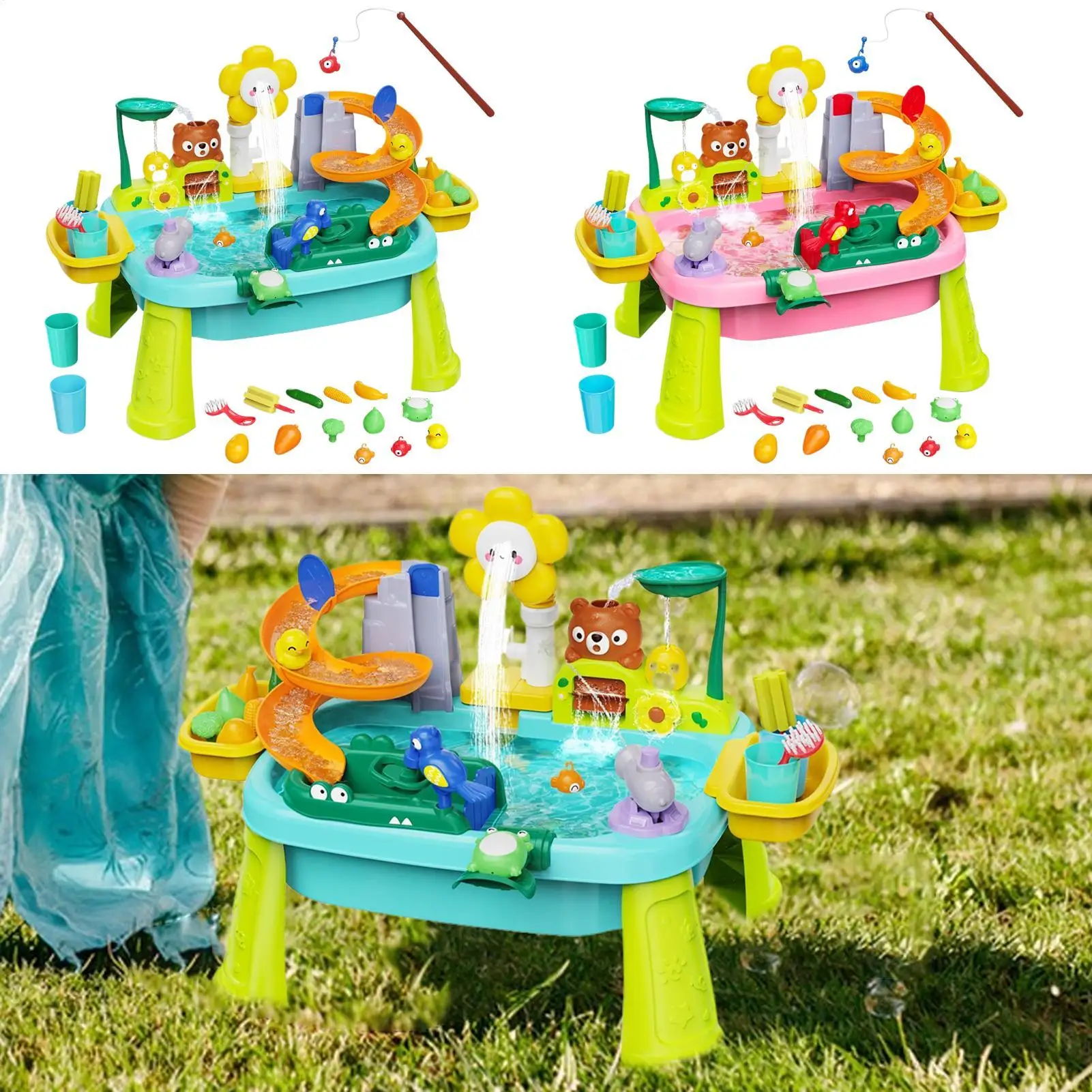 Water Table For Kids Outside Kids Water Tables With Electric Pump Educational Pretend Play Fishing Game Sensory Toy For Ages 3-8