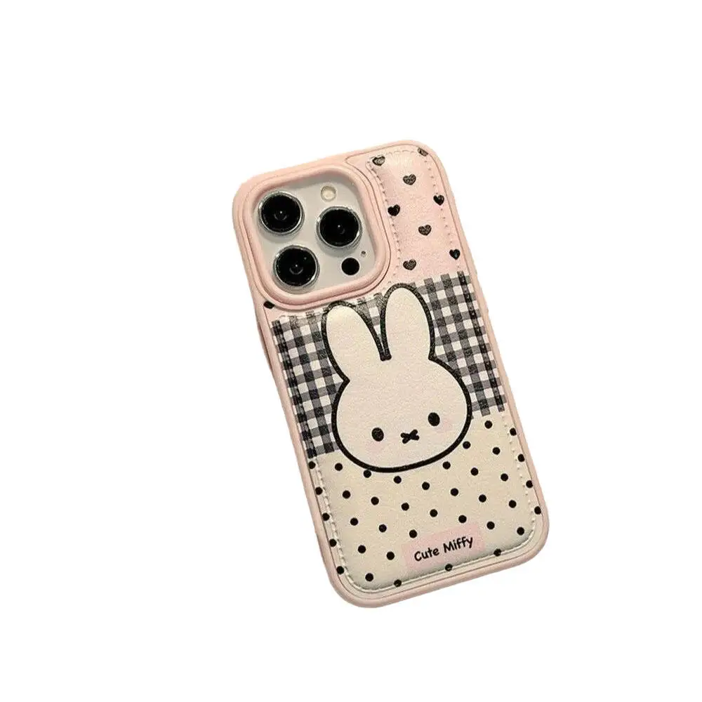 Niedliche Miffy Cartoon Bunny Plaid Polka Dot Handyhülle Niedliche Tier Schutzhülle Mode Handyhülle Kawaii Muster Trendige Handyhülle