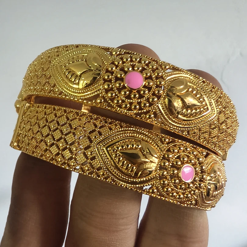 1pcs 24K Gold Color Bangles rabic Ethiopian Nigerian Banquet Wedding Bracelets Party Choker Copper Jewelry Gifts