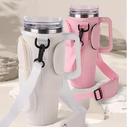 Cute Water Bottle Holder With Strap Phone Pocket For Stanley 40 oz Tumbler Sleeve Carrier Bag Pouch For Stanley Accessories