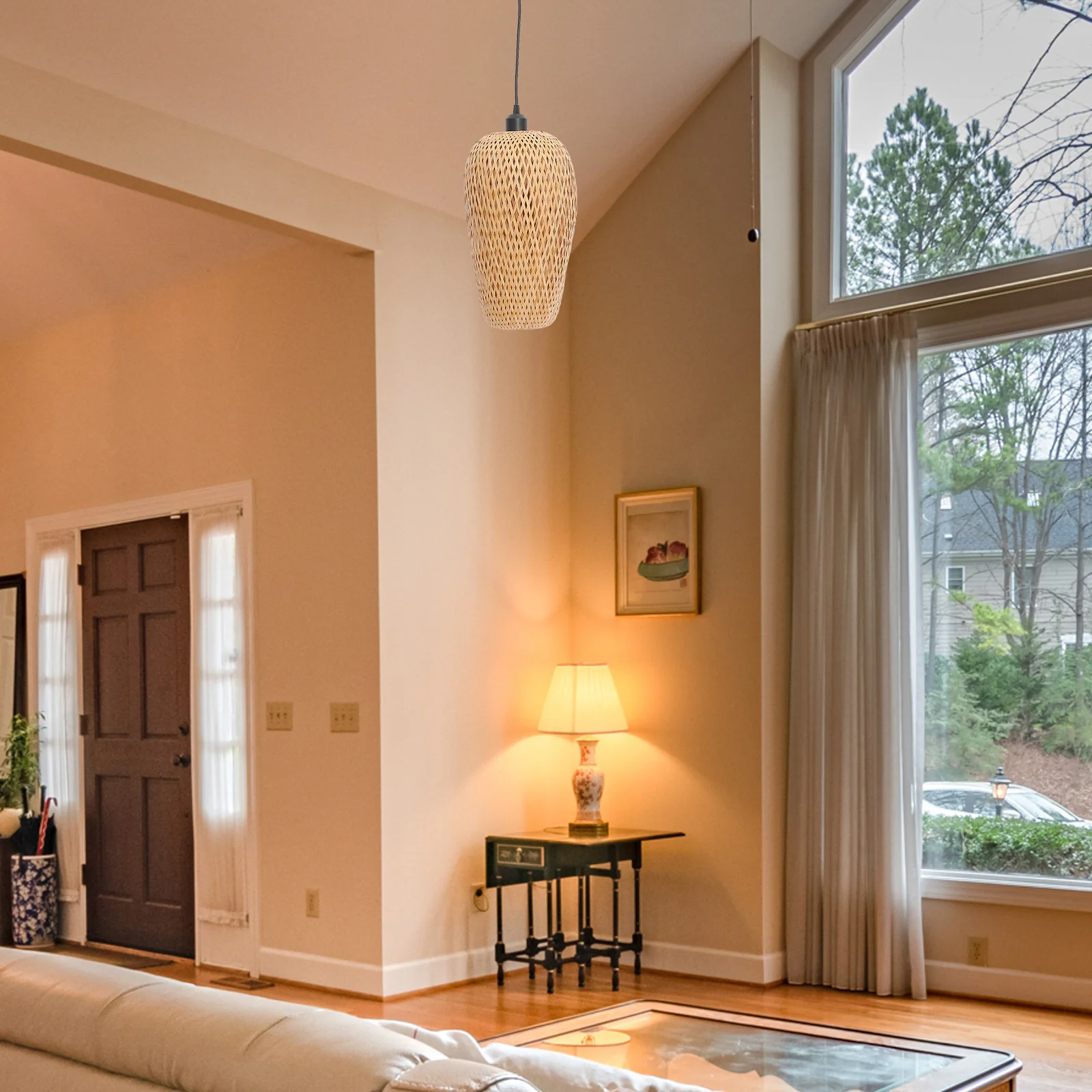 

Bamboo Woven Lamp Zen Style Decorative Light Easy Install Durable Unique Flavor for Tea Rooms Shops Zen Style Lamp