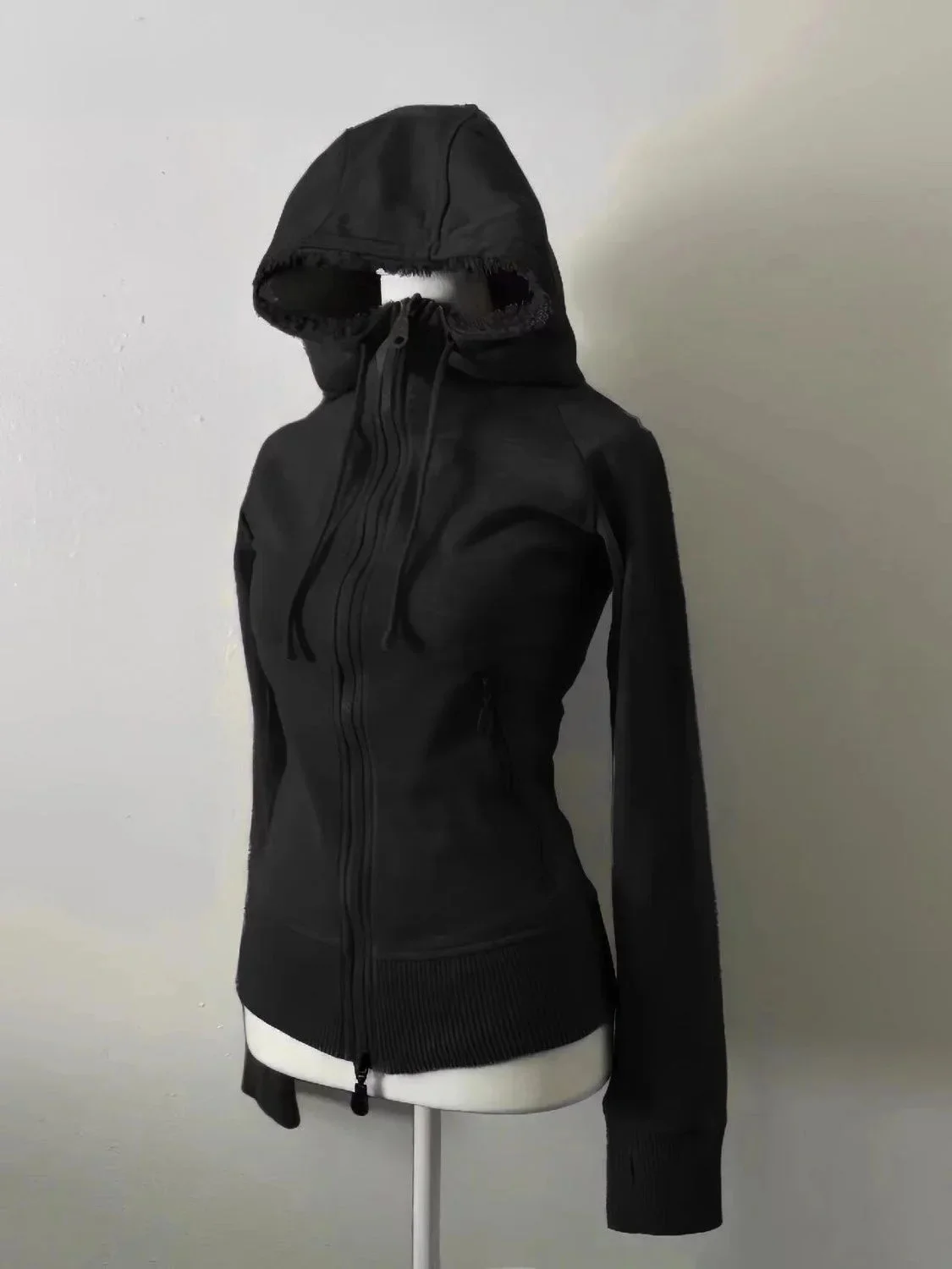 Preto duplo zíper algodão hoodies roupas femininas cintura fina com capuz vintage y2k casaco casual moda 2024 simplicidade camisolas