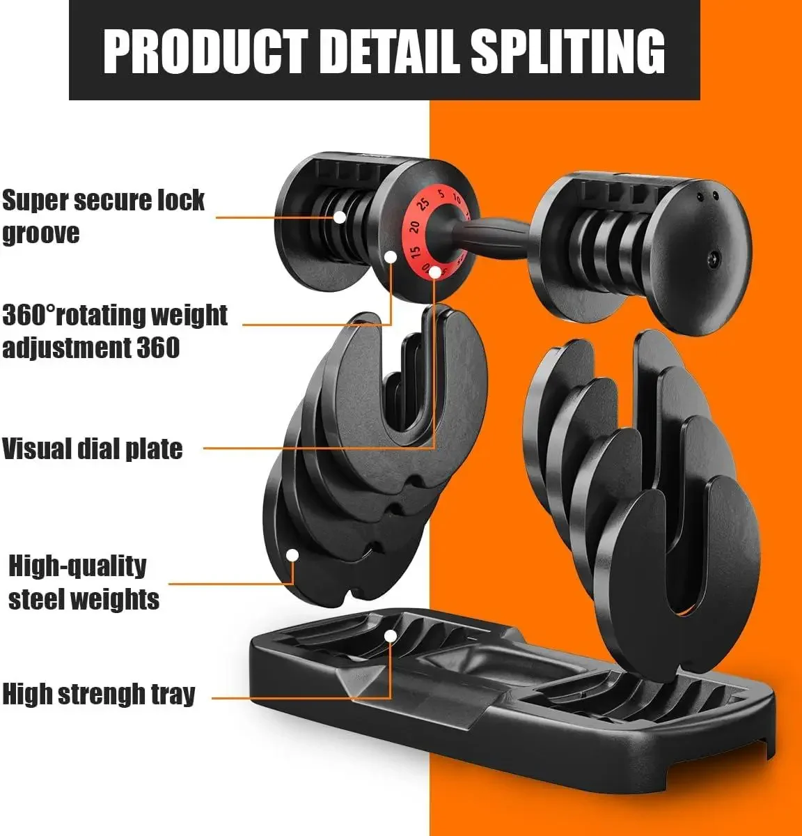 Single 25LB Adjustable Dumbbell 5 in 1 Weight Set Quick Change Anti Slip Handle for Home Gym Full Body Workout Strength Training