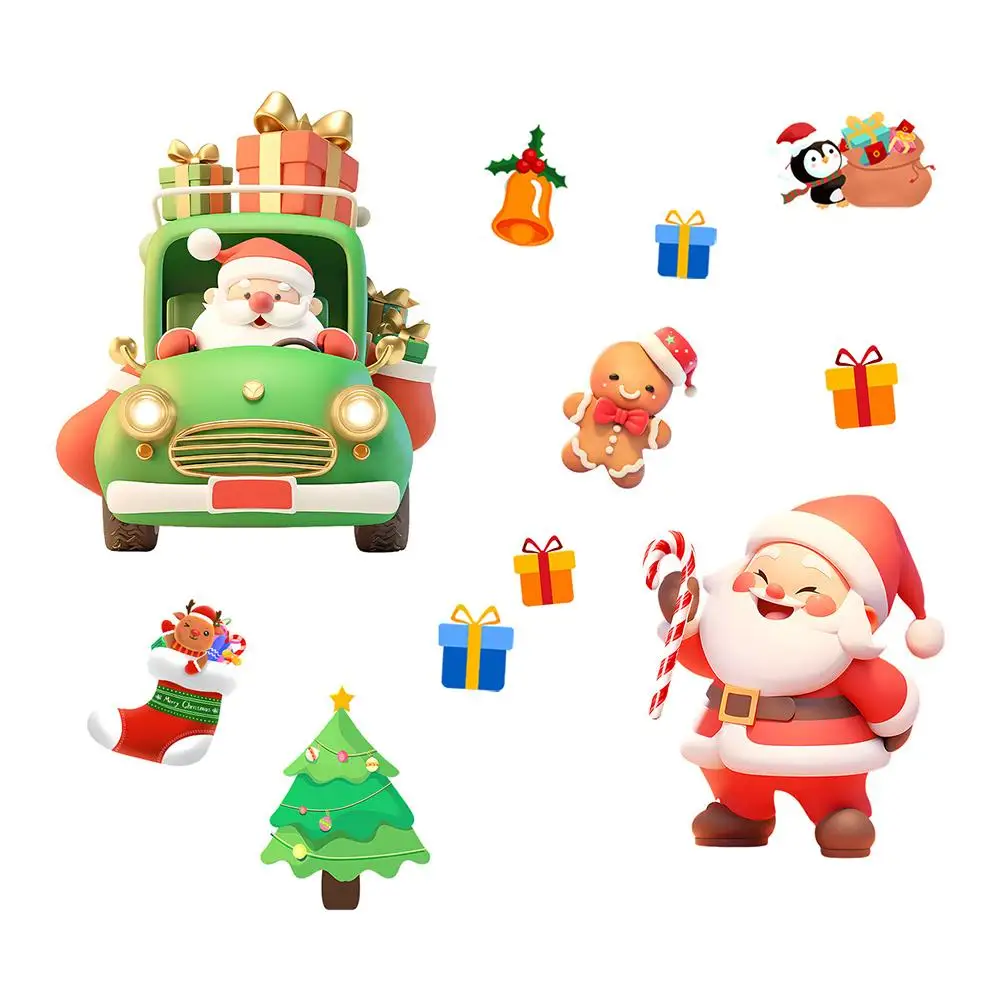 Christmas Window Static Clings Set 4 Sets PVC Stickers for Holiday Home and Office Decoration with Santa Designs
