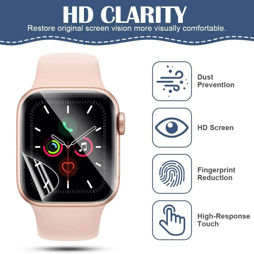 1-8 Pack Screen Protector for Apple Watch 9 8 7 Series SE 6 5 iWatch 4 3 2 1 38 40 41 42 44 45 49 mm Ultra Clear Hydrogel Film