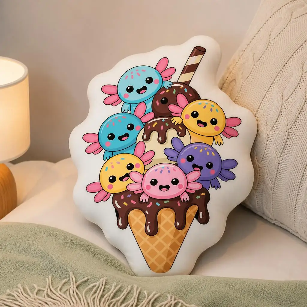 Axolotls Ice Cream Funny Kawaii Axolotl Plush Pillow Cushion Funny Stuffed Throw Pillow Home Decor Gift Sofa Bed