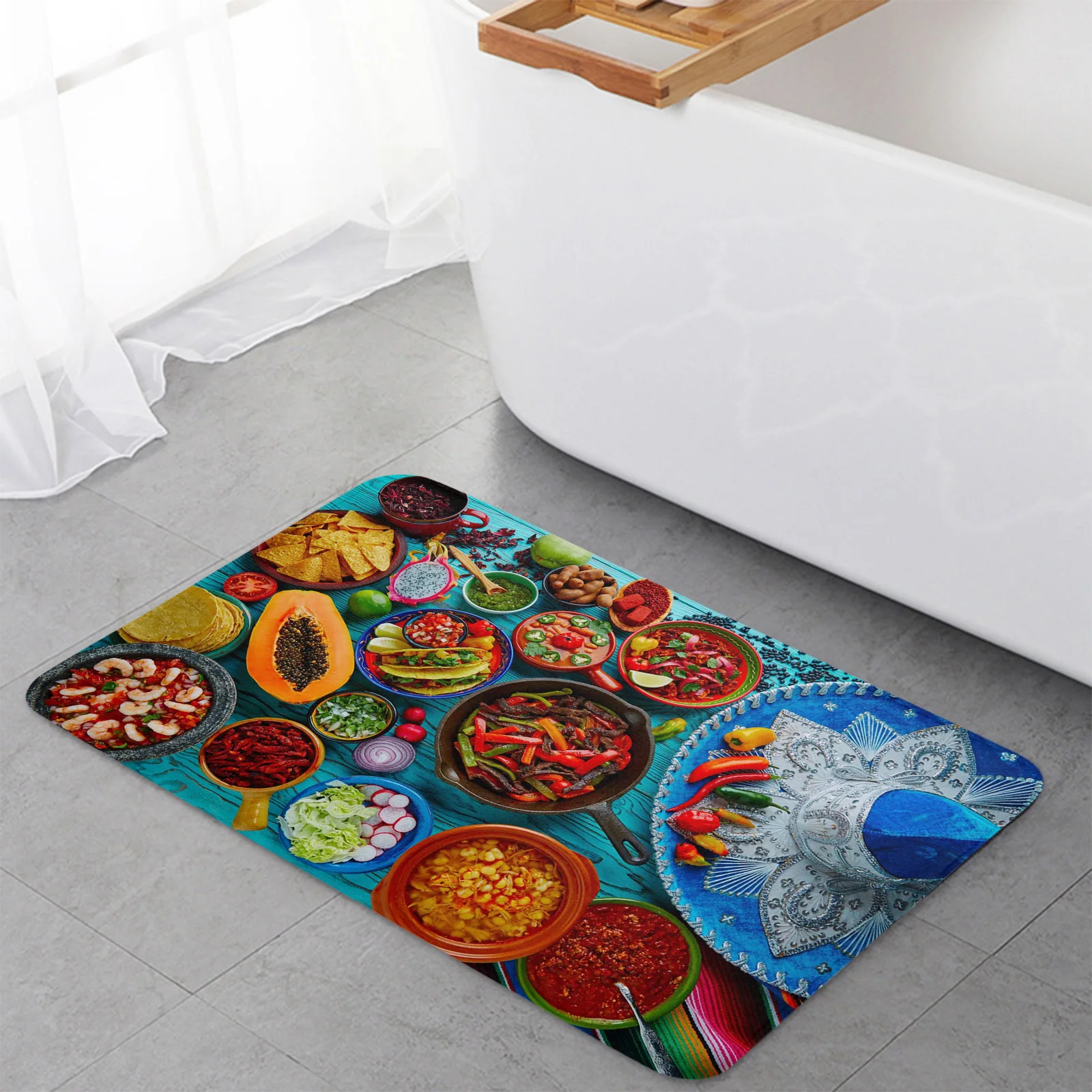 Mexico Colorful Food Floor Mat Entrance Door Mat Living Room Kitchen Rug Non-Slip Carpet Bathroom Doormat Home Decor