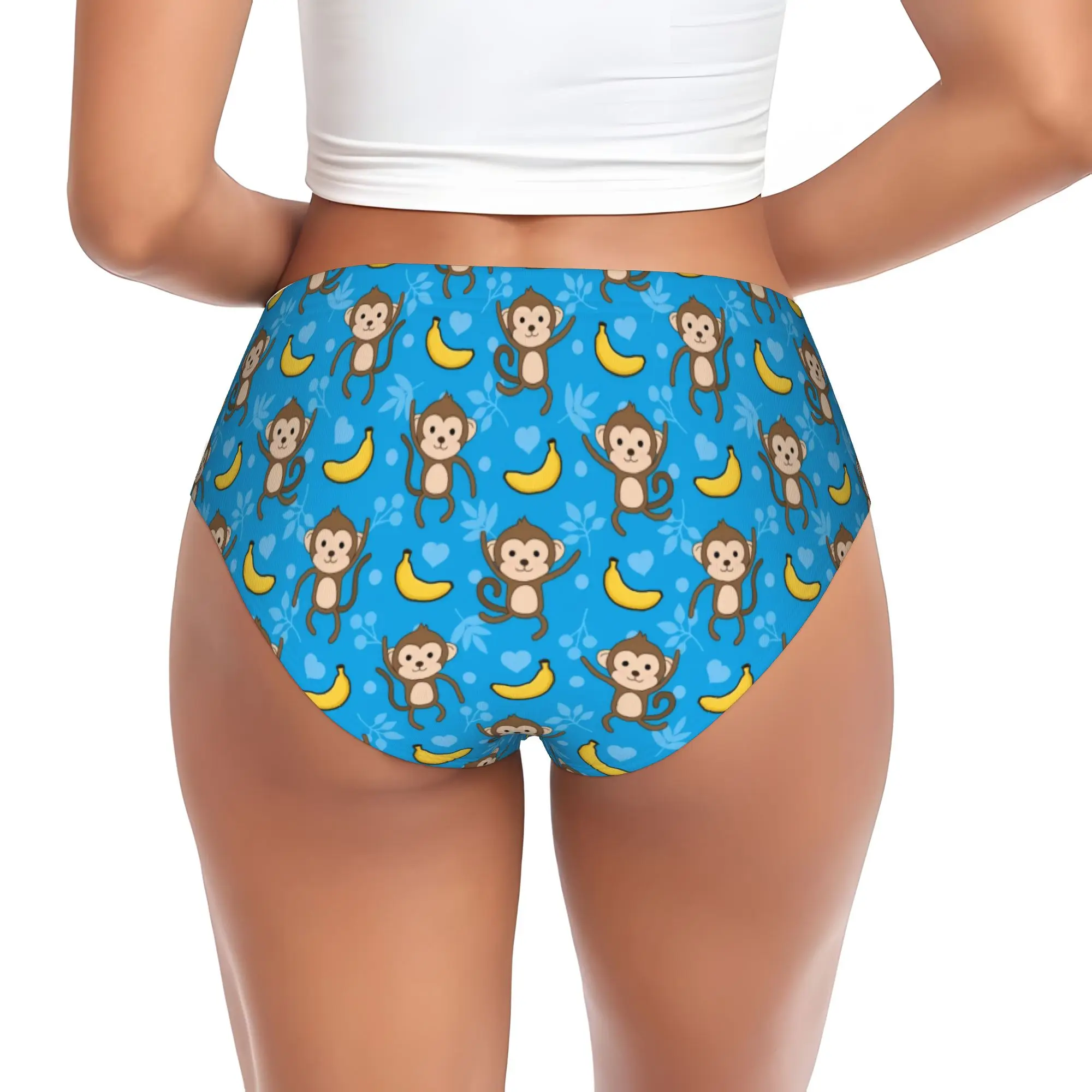 Funny  Colourful Monkey Printed  Brief Panties Women Breathable Stretch Lovely Seamless Banana Pattern  Underwear