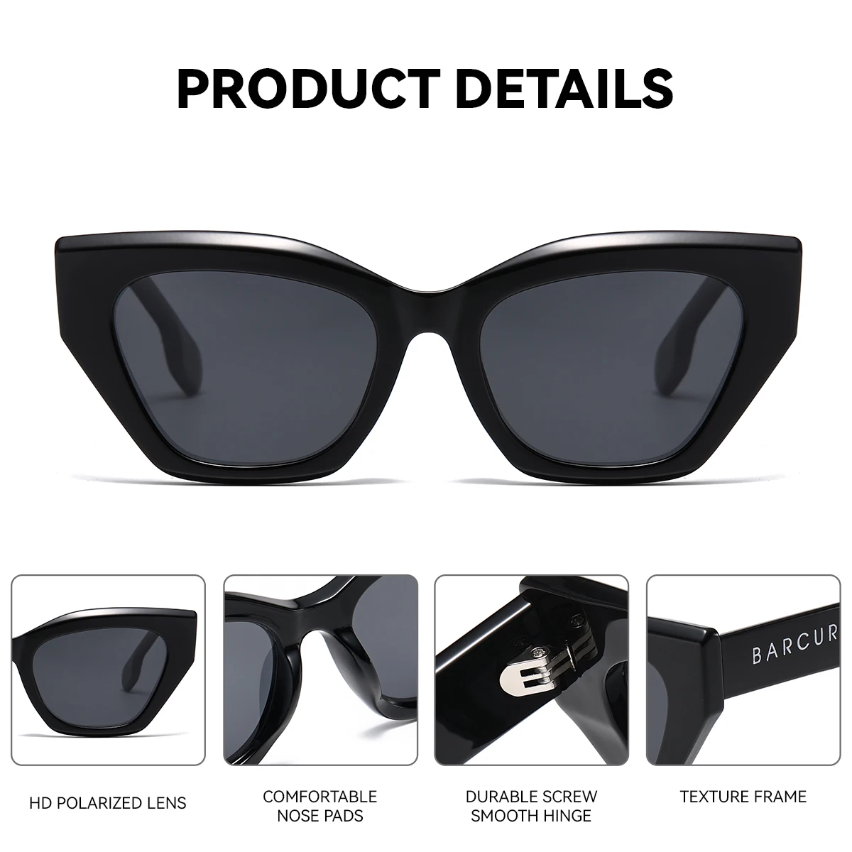 BARCUR 1pcs High-Quality Polarized Sunglasses Irregular PC Thick Frame Design Creative Color Shopping Party Women Sunglasses