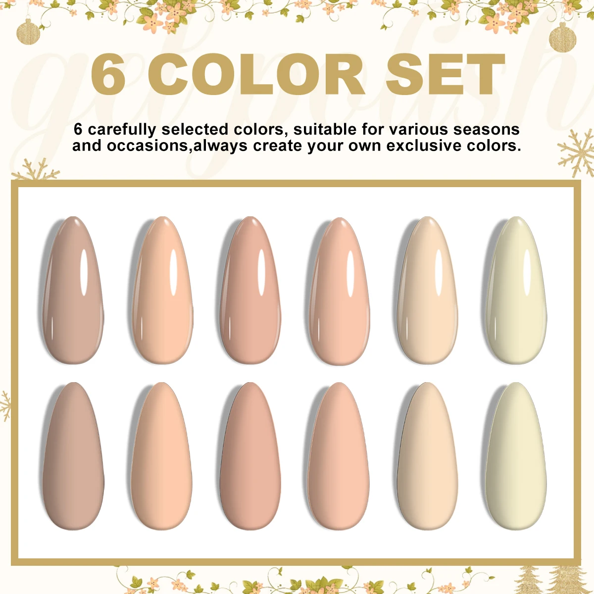 LMEGIRL 6pc All-season Gel Nail Polish Kit Nude Pink Red Glitter Semi Permanent UV Soak Off Vernis Gel Polish Set