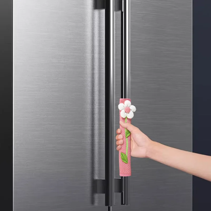 1PC 3D Flower Polka Dot Print Refrigerator Handle Cover Double Door Refrigerator Handle Anti-cold Cover Home Kitchen Decor