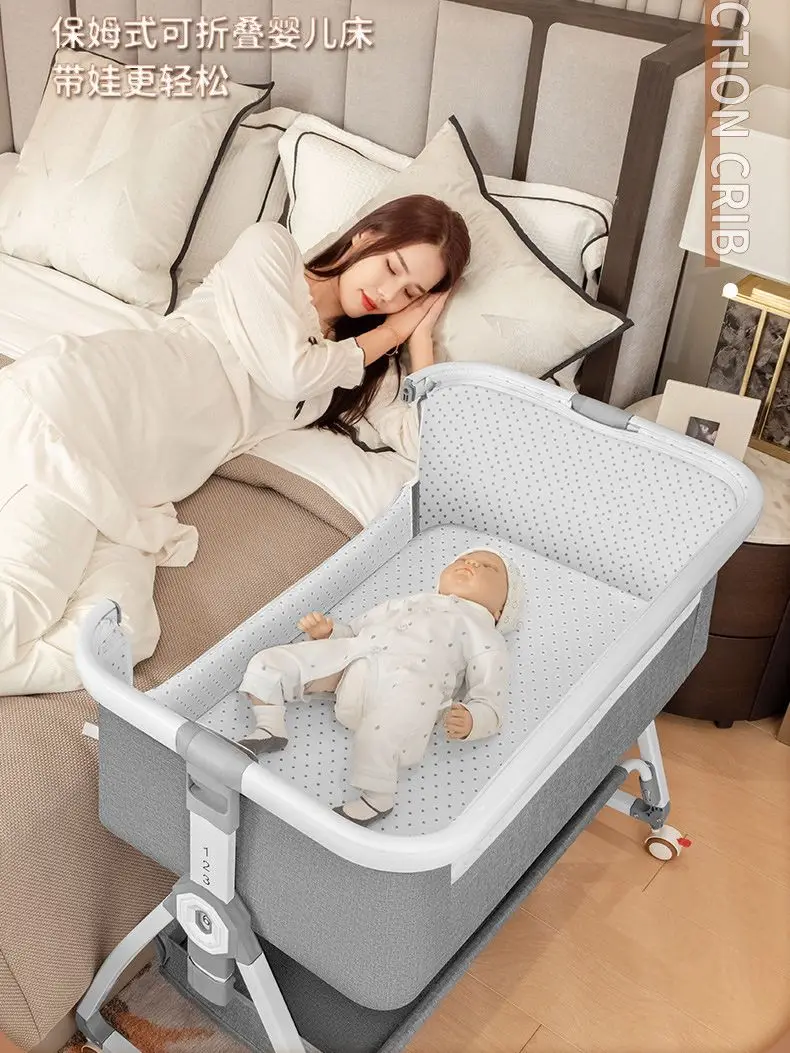 

Crib Splicing Queen Bed Portable Multi-functional Removable Folding Crib Baby Crib Cradle Bed Aluminum Alloy