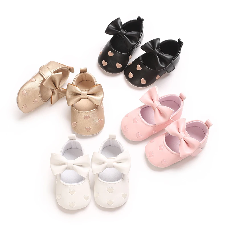Baby Girls Soft Sole Bowknot Princess Wedding Dress Mary Jane Flats Prewalker Newborn Light Baby Sneaker Shoes