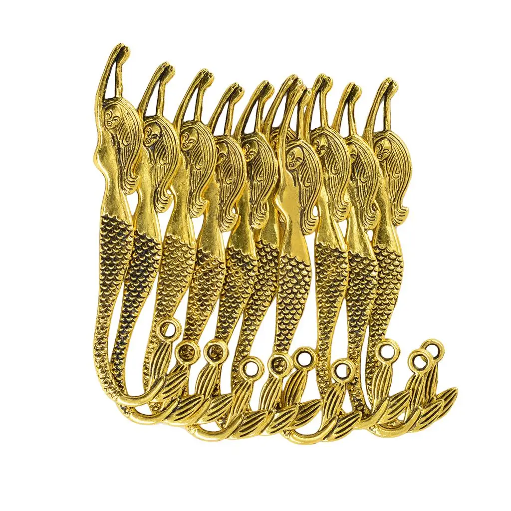 10Pcs Gold Alloy 3D Mermaid Charms Bookmark Book Marks DIY Findings