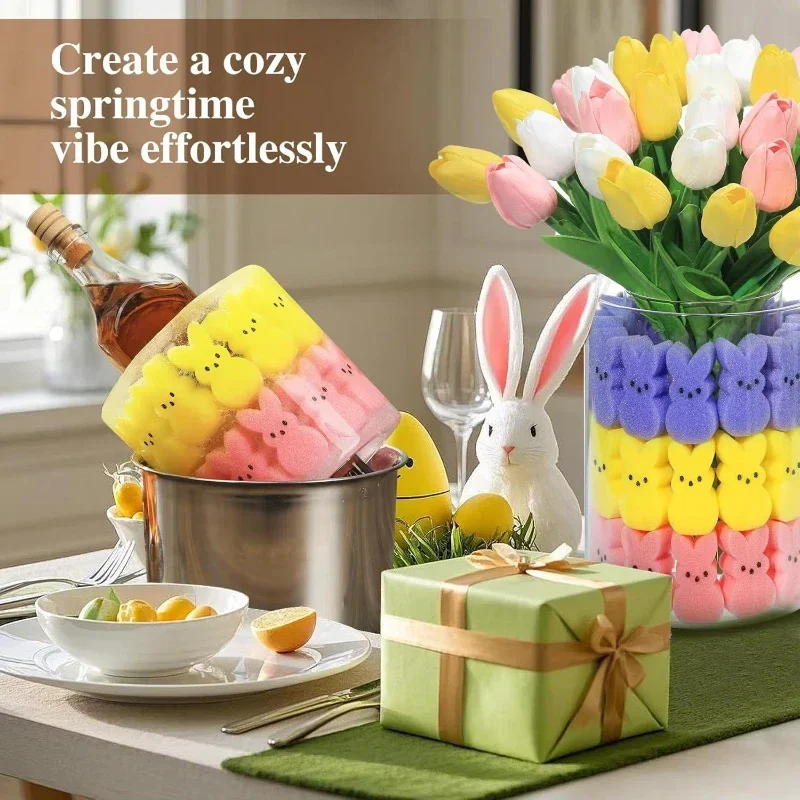 30pc Party Supplies Easter Bunny Vase Filler Set - Colorful Sponge Decorations Spring Home Decor Table Centerpieces Red/Purple