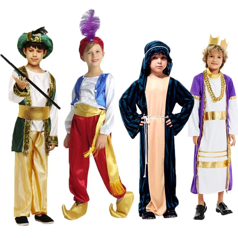 Disfraz árabe de Aladdin hindúismo para niños, disfraz de Oriente Medio, bata para niño, ropa de Príncipe, Cosplay de Halloween para niños musulmanes