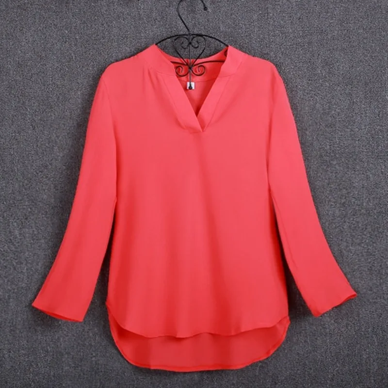 Large size 5XL blouse long-sleeved V-neck elegant ladies chiffon shirt top fashion office work shirt