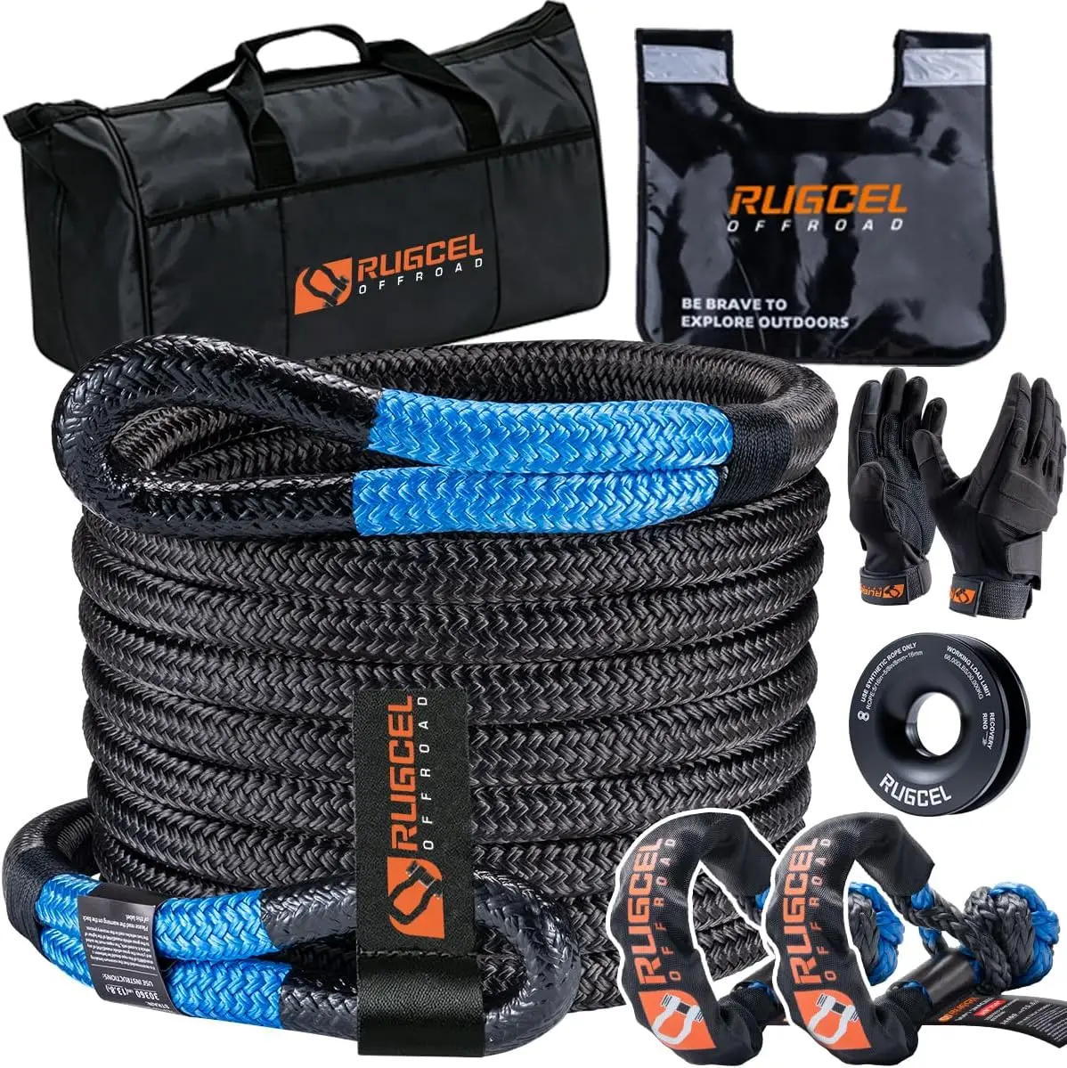 

1" x 30ft Kinetic Recovery Rope Kit – 48,500 LBS with Gloves, Soft Shackles & Recovery Ring for Truck SUV ATV UTV Tractor