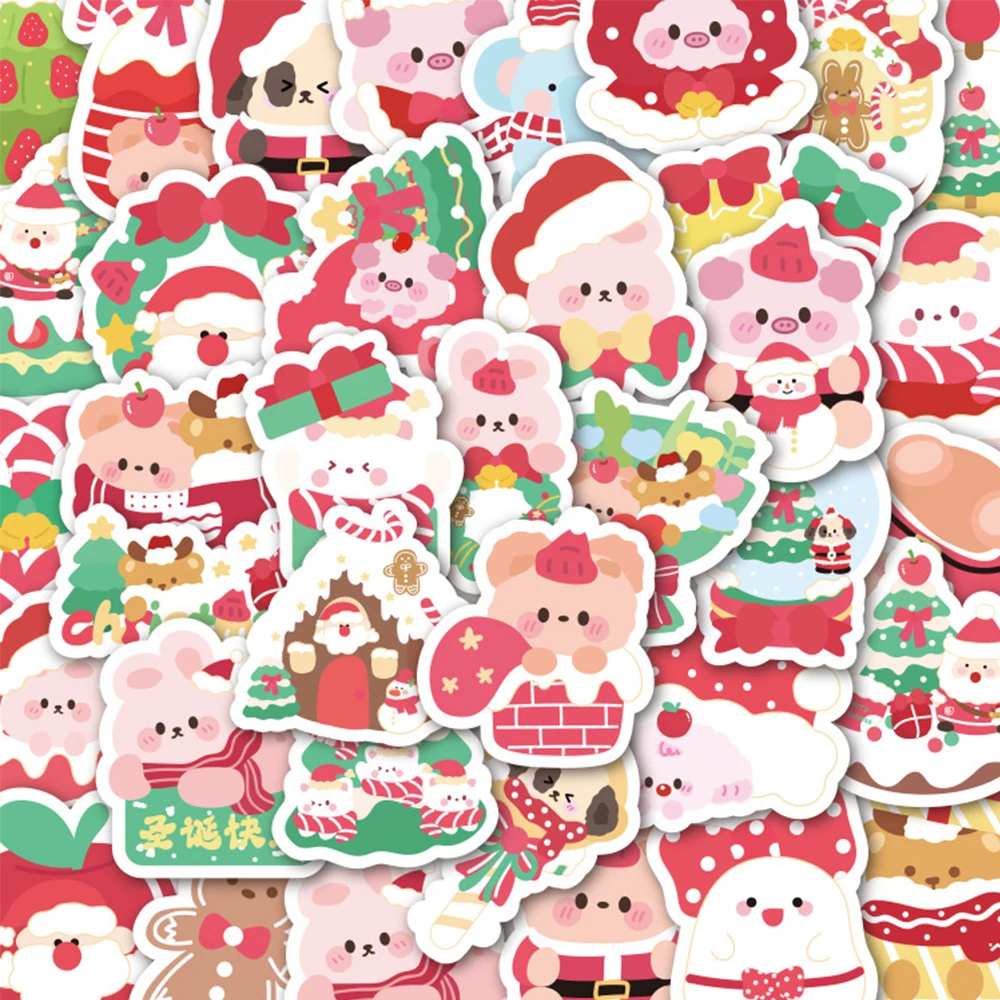 10/30/50/100pcs Kawaii Del Fumetto Di Natale Animale Adesivi Divertenti Graffiti Decalcomanie FAI DA TE Bagagli Notebook Laptop Carino adesivo per il Regalo