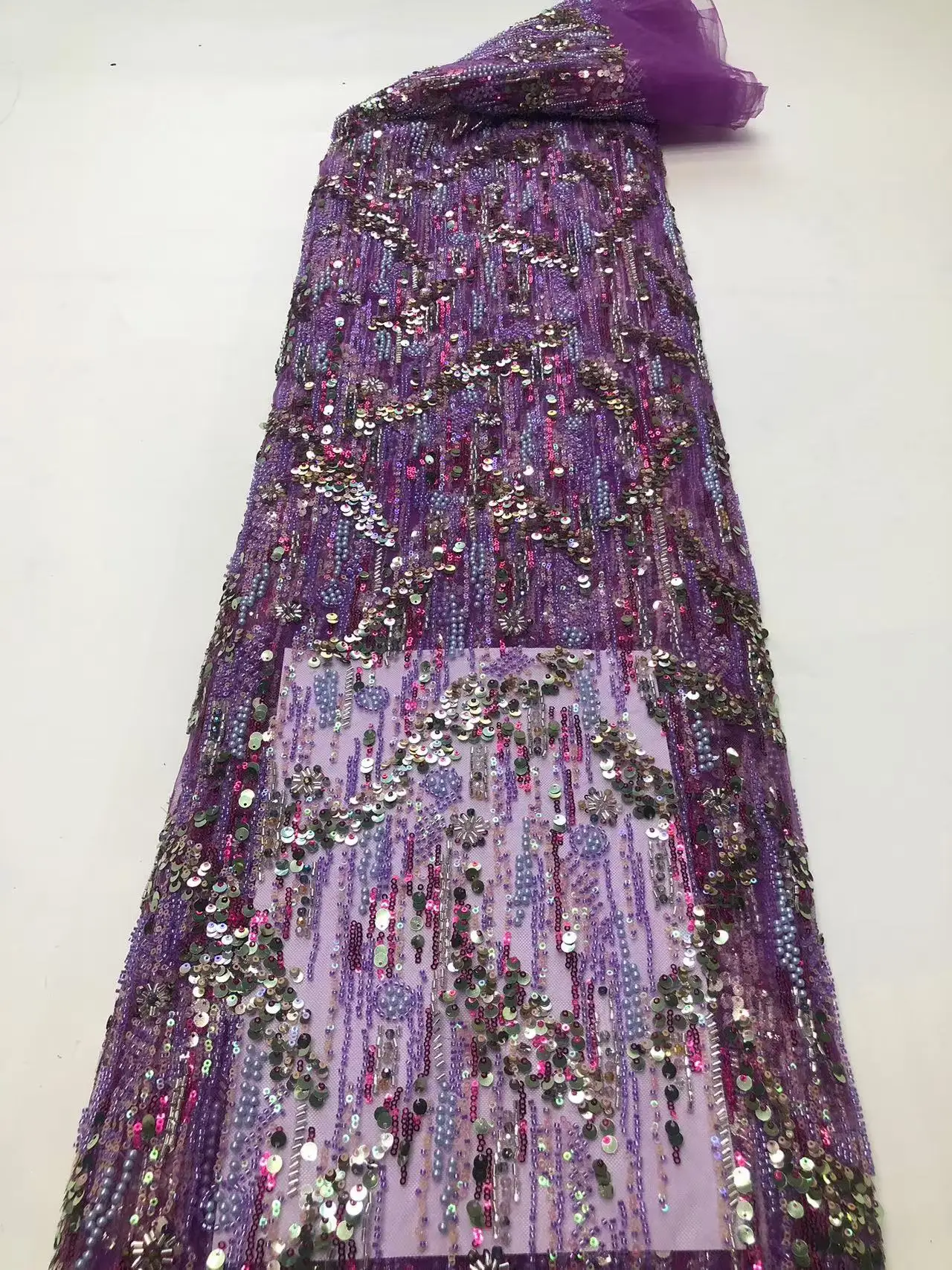 Luxury African Heavy Handmade Beads Tulle Lace Fabric 2025 Nigerian French Sequins Net Lace Fabric For Bride Wedding Party Dress
