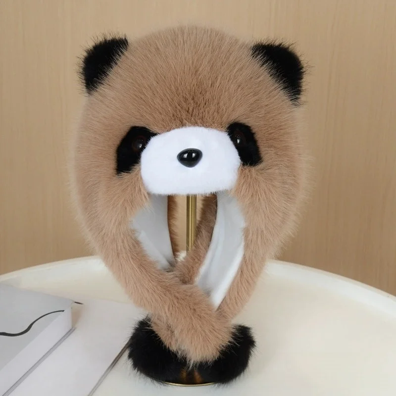 Panda Hat: Winter-Thickened Faux Fur, Cute Cartoon Design, Ear-Covering, Fluffy, Windproof, Winter Warm-Up Hat