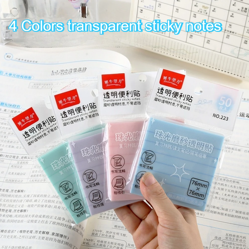 50 Sheets/pad Transparent Sticky Notes Pad PET Waterproof Posted for Take Note Memo Reminder For Students Office School Supplies
