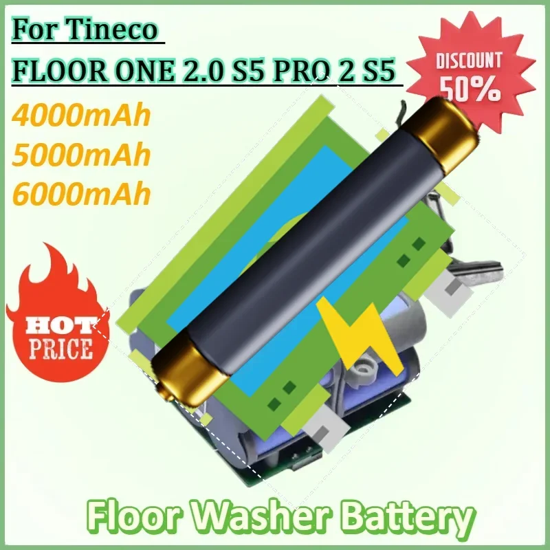 

21.6V 6000mAh Replacement Battery for Tineco FLOOR ONE 2.0 S5 PRO 2 S5 Smart S5 Steam Floor Scrubber Accessories Parts