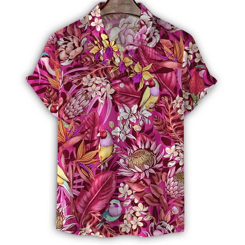 Camisa hawaiana con estampado 3d de flores para hombre, camisetas de manga corta con solapa, blusa con botones y patrón de animales de calle Harajuku, moda de verano