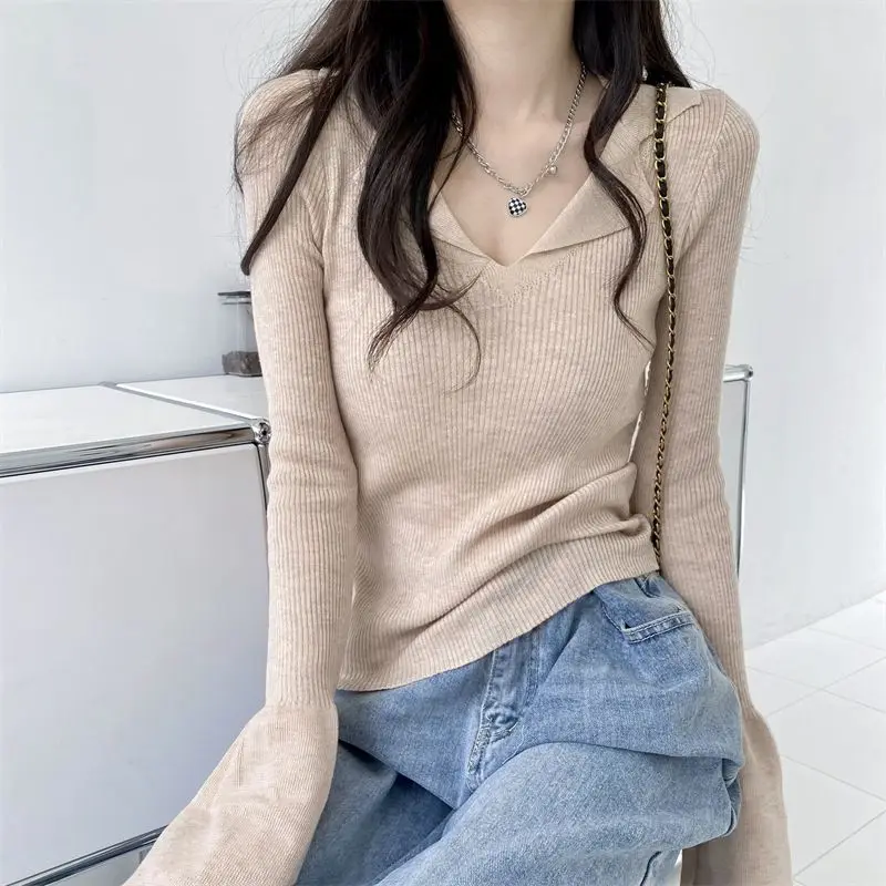 Black Casual Women Polo Neck Tee Shirt T Shirts Woman Top Korean Fashion Clothing Long Sleeve Clothes High Quality Streetwear