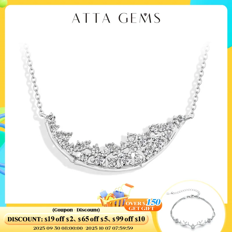

ATTAGEMS Round Cut Moissanite Diamond Necklace Moon shape for Women Girl 925 Sterling Silver Birthday Party Jewelry High Quality