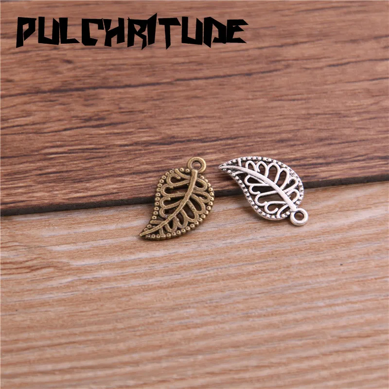 50PCS 10*17mm Metal Alloy Two Color Double Small Leaves Charms Pendants For Jewelry Making DIY Handmade Craft