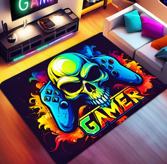 A Skull-Themed Indoor Carpet Soft and Casual Mat, Suitable for Bedroom, Living RoomHome Spring Decoration in High-Traffic Areas