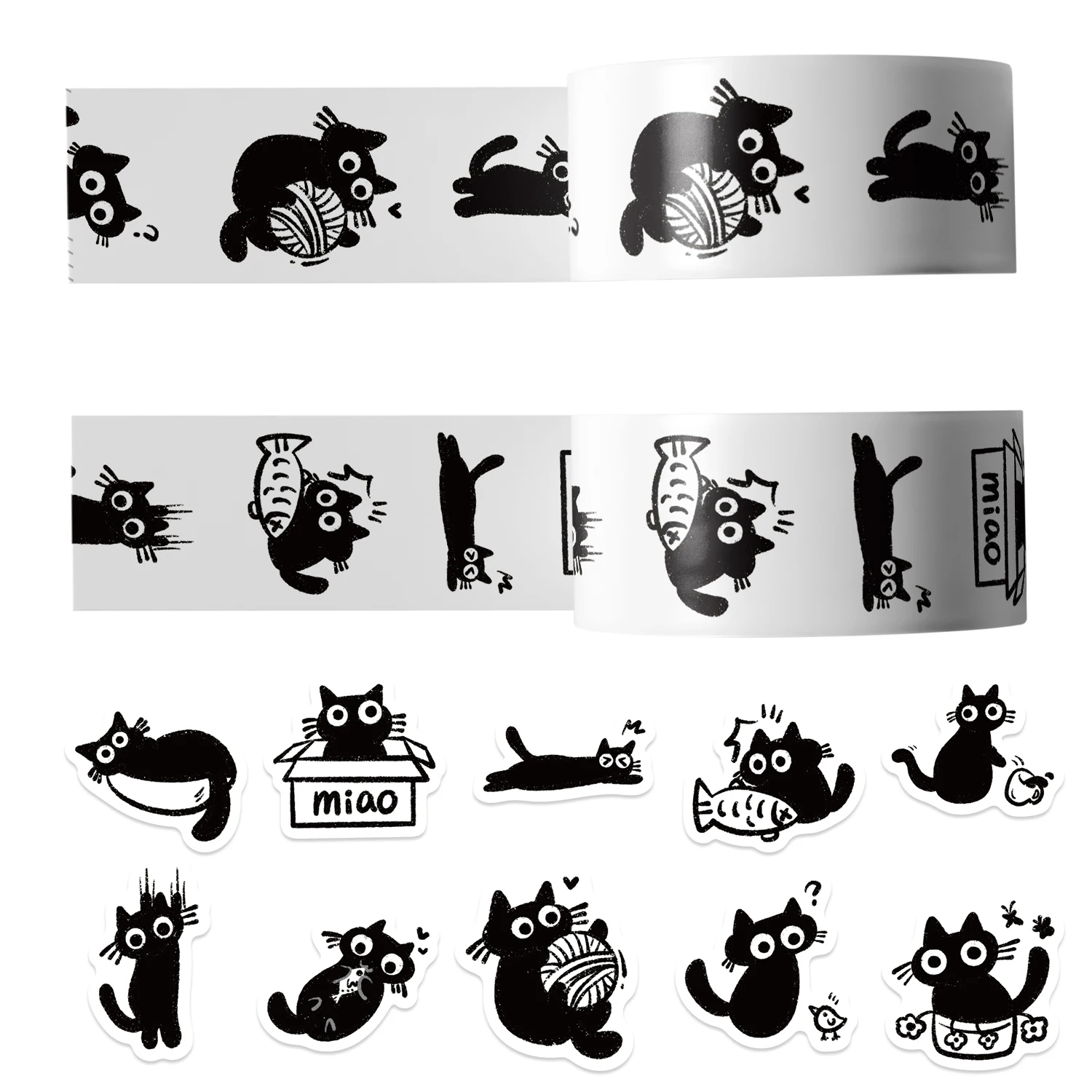 500Pcs Cartoon Black Cat Graffiti Roll Stickers Pack Gift Sealing Stickers Decorative Luggage Notebook Waterproof Sticker