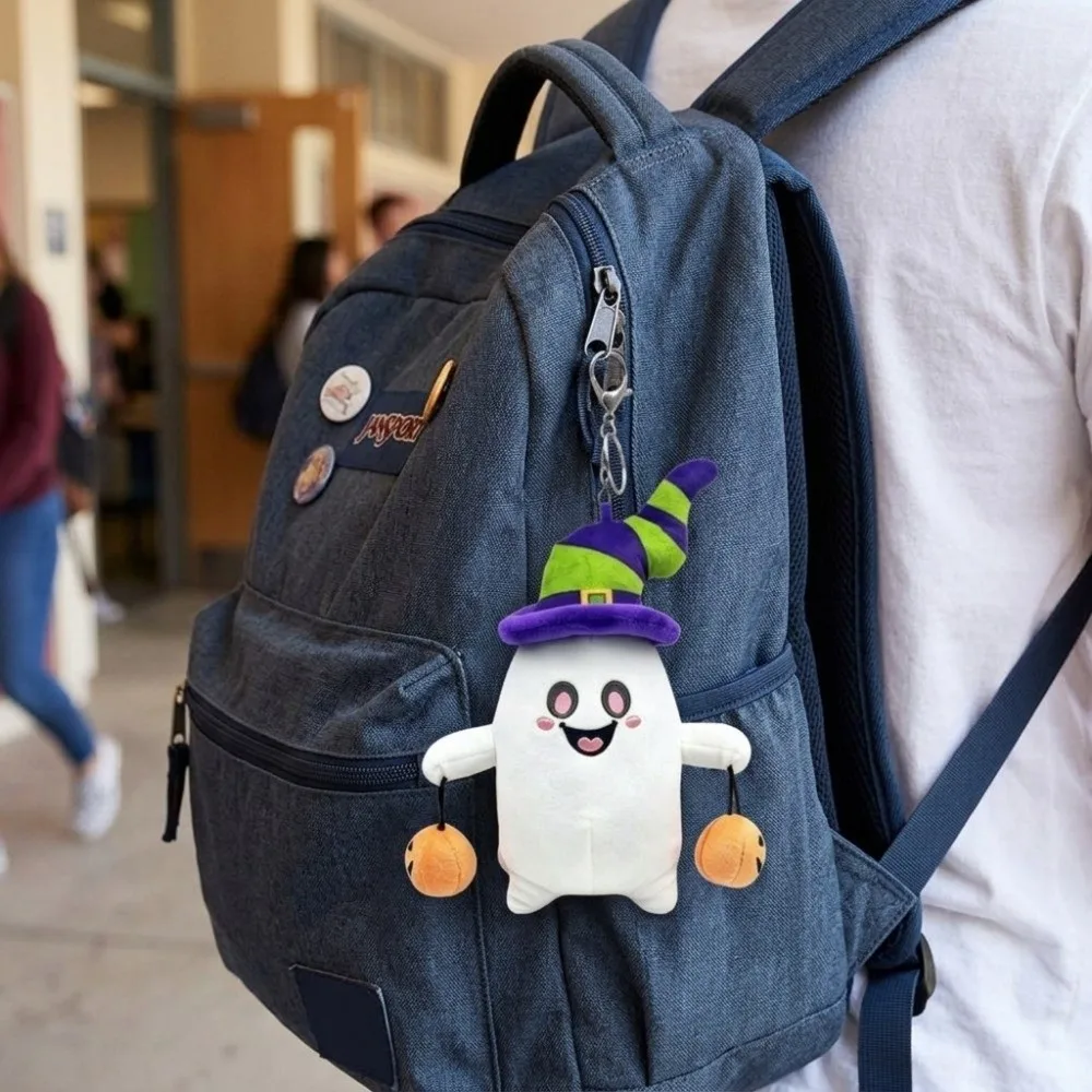 Handbag Charm Soft Halloween Ghost Plush Keychain Kawaii Funny Furry Bag Pendant Decoration Plush Toy Kids Gift